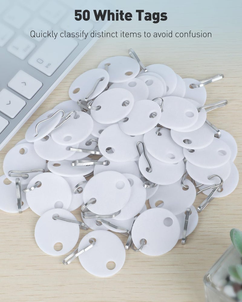 Uniclife 50 Pcs Key Tags 1 Inch Plastic Key Chain Tags with Metal Snap Hooks Double-Sided Writable White Tags Sturdy Key Item Identifiers for Home and Office - Image 4