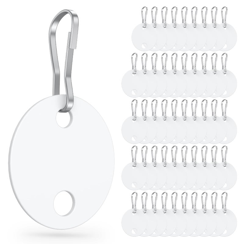 Uniclife 50 Pcs Key Tags 1 Inch Plastic Key Chain Tags with Metal Snap Hooks Double-Sided Writable White Tags Sturdy Key Item Identifiers for Home and Office - Image 1