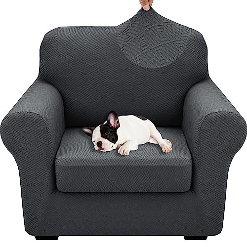 XINEAGE 2026 New 2 Pieces Chair Covers with Arms Super Stretch Chair Slipcover for Living Room Pet Dog Universal Slip Cover Anti Slip Armchair Furniture Protector Dark Gray 31461 Cushion
