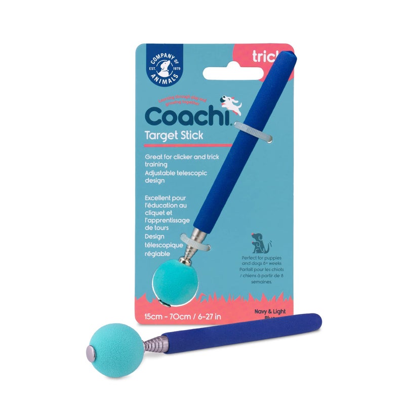 The Company of Animals Coachi Target Stick, Telescopic Design with Large Ball for Target, Dog Accessory for Clicker & Agility Training, Teach Commands and Tricks, Navy/Light Blue - Image 1