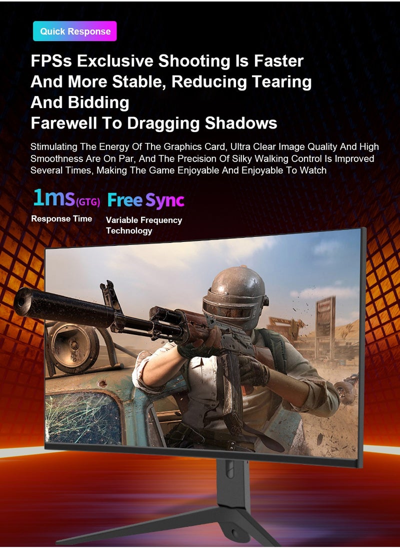 Glanfen - 27 Inch Flat Gaming Monitor 165Hz with LED Backlit,FHD 1920×1080 Computer Monitor 16:9 Wide HDR Display 1ms Response PC Monitor (DP+HDMI+USB+Audio Port)-Black - Image 1