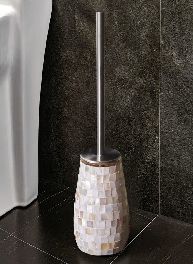 WDHODEC Natural Shell Toilet Brush and Holder Set Mosaic Glass, Stainless Steel Toilet Scrubber Brush, Decorative Toilet Bowl Brush and Holder, Luxury Bathroom Accessories - Image 5