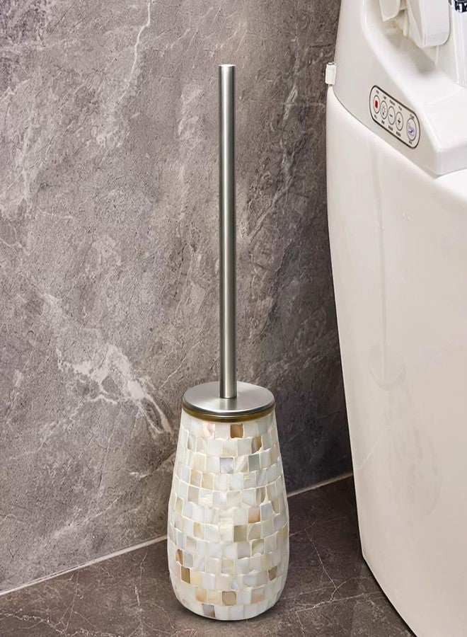 WDHODEC Natural Shell Toilet Brush and Holder Set Mosaic Glass, Stainless Steel Toilet Scrubber Brush, Decorative Toilet Bowl Brush and Holder, Luxury Bathroom Accessories - Image 1