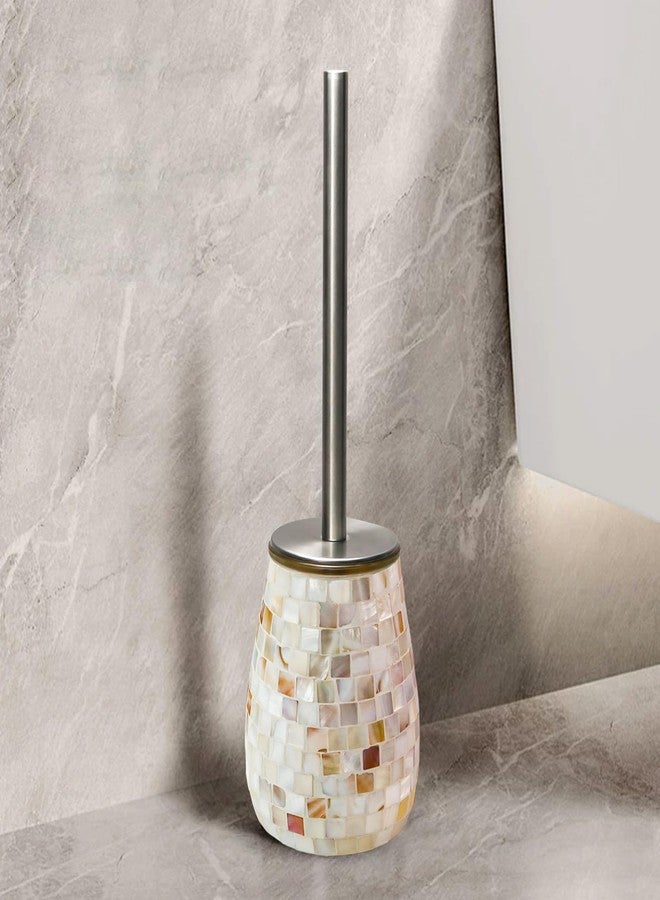 WDHODEC Natural Shell Toilet Brush and Holder Set Mosaic Glass, Stainless Steel Toilet Scrubber Brush, Decorative Toilet Bowl Brush and Holder, Luxury Bathroom Accessories - Image 2