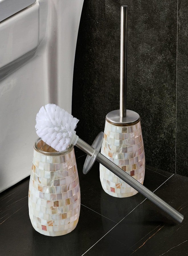 WDHODEC Natural Shell Toilet Brush and Holder Set Mosaic Glass, Stainless Steel Toilet Scrubber Brush, Decorative Toilet Bowl Brush and Holder, Luxury Bathroom Accessories - Image 4