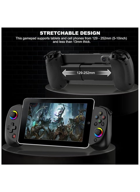 Mobile Gaming Controller – Wireless Gamepad for iPad/Tablet (5-10”) | RGB Hall Effect Joystick, Turbo, 6-Axis Gyro, Vibration, Compatible with iPhone/Android/PC/Switch/PS4 | Supports Streaming & Cloud Gaming