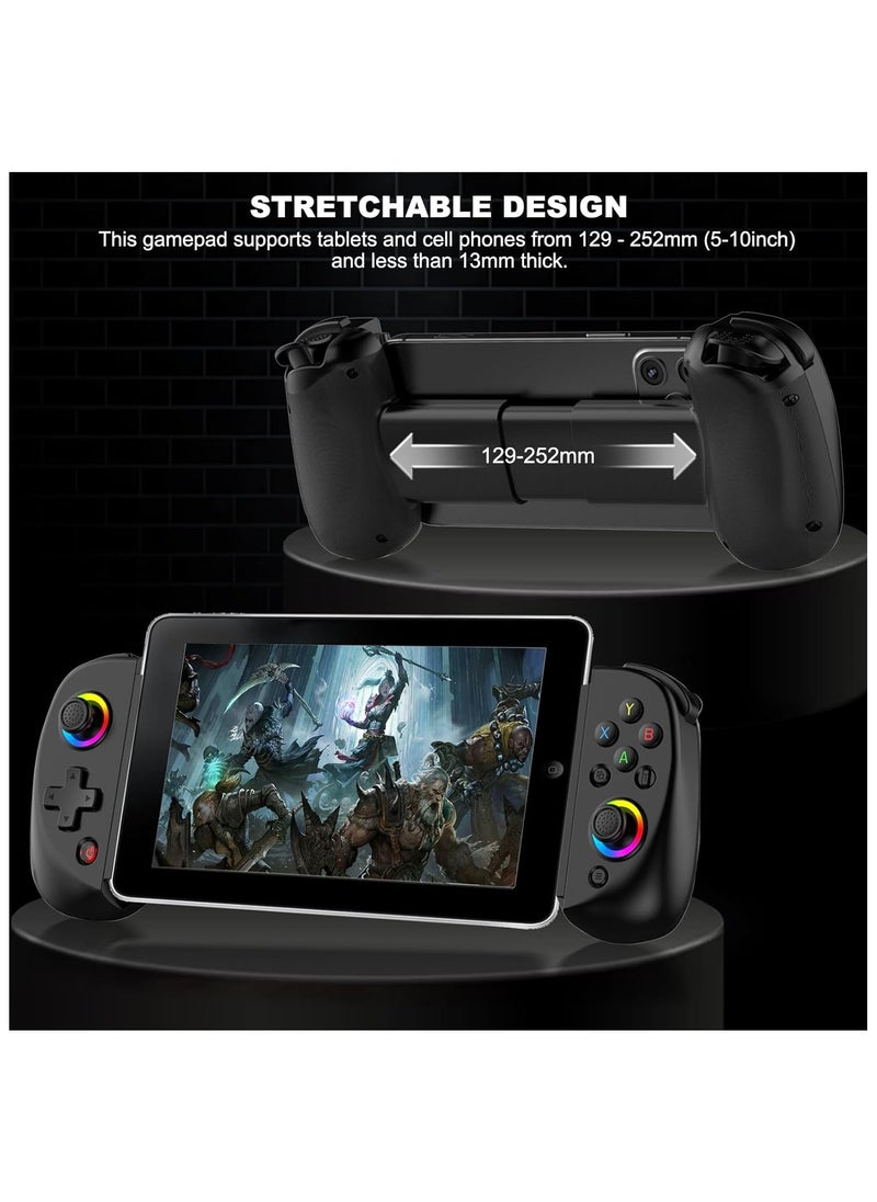 Mobile Gaming Controller – Wireless Gamepad for iPad/Tablet (5-10”) | RGB Hall Effect Joystick, Turbo, 6-Axis Gyro, Vibration, Compatible with iPhone/Android/PC/Switch/PS4 | Supports Streaming & Cloud Gaming