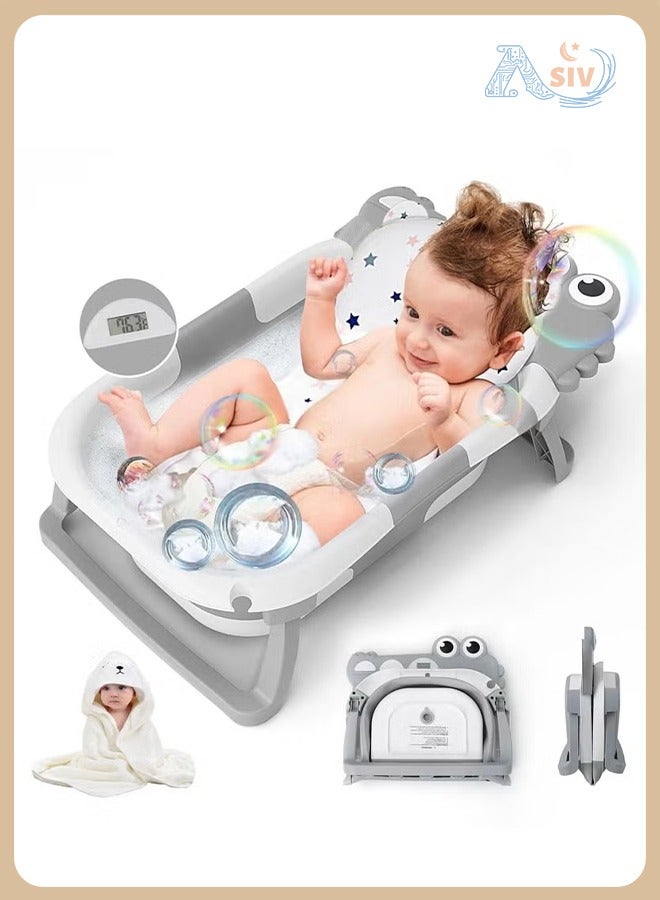 ASIV ASIV Foldable Baby Bathtub (0-36 Months) | with Soft Flotation Pad & Hooded Towel | Portable Travel Tub | Elevated Drain + Temperature Monitor | Heat-Lock Insulation Design  - Image 1