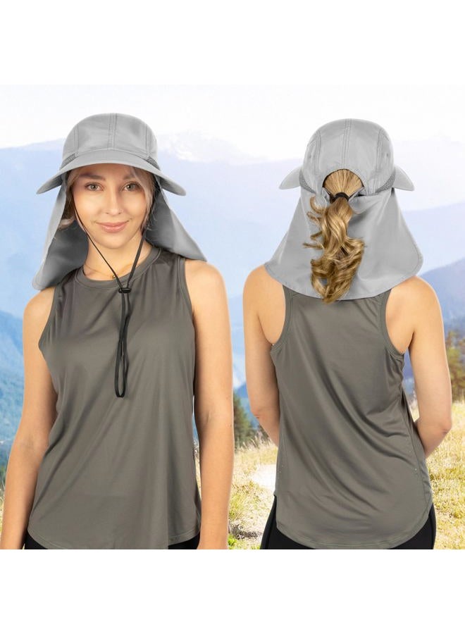 Suncube Women Hiking Fishing Hat | UV Protection Sun Hat | Ponytail Waterproof Foldable Wide Brim Neck Flap String | Summer Outdoor Camping Beach Safari Teen Ladies Cooling Mesh Cap UPF50+ Ligh - Image 4