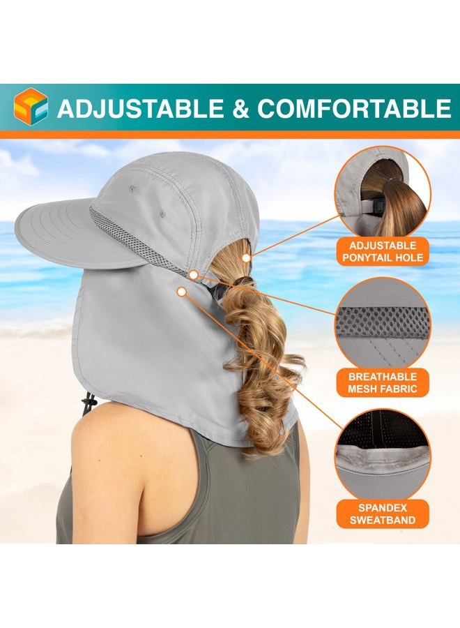 Suncube Women Hiking Fishing Hat | UV Protection Sun Hat | Ponytail Waterproof Foldable Wide Brim Neck Flap String | Summer Outdoor Camping Beach Safari Teen Ladies Cooling Mesh Cap UPF50+ Ligh - Image 3