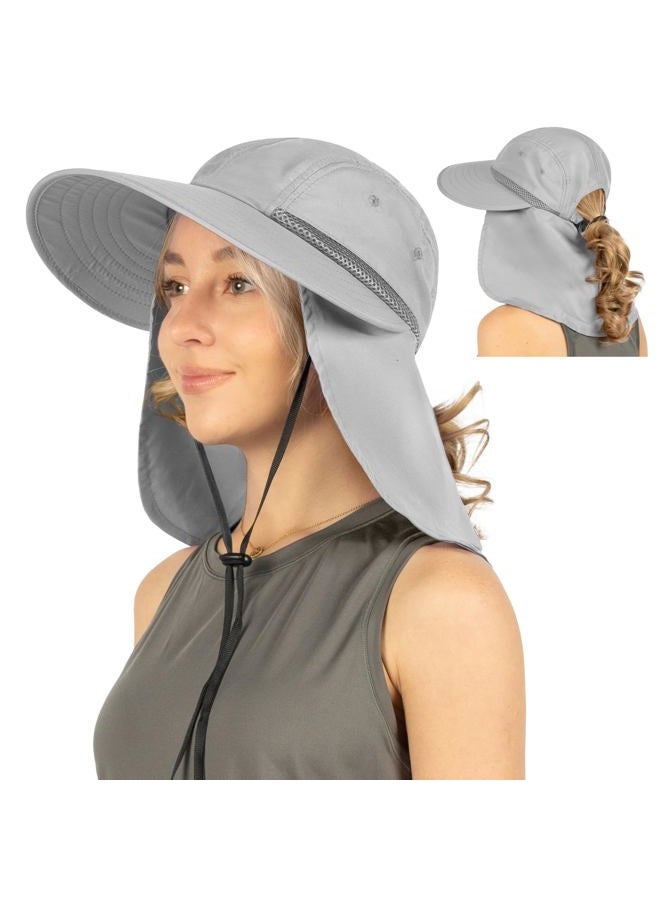Suncube Women Hiking Fishing Hat | UV Protection Sun Hat | Ponytail Waterproof Foldable Wide Brim Neck Flap String | Summer Outdoor Camping Beach Safari Teen Ladies Cooling Mesh Cap UPF50+ Ligh - Image 1
