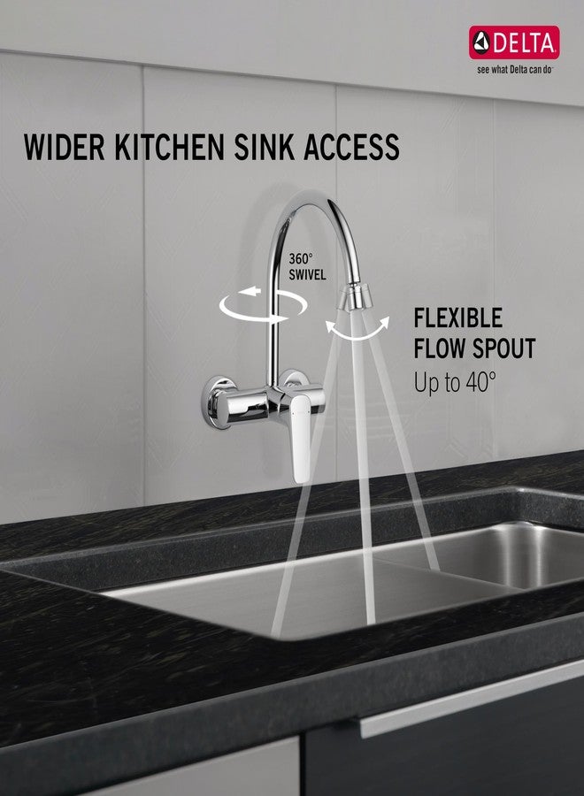 Delta Faucet Wall Mount Kitchen Faucet Mixer I 10 Year Warranty I Ixa Jive Single Handle Multi-Function Kitchen Sink Tap I 360° Swivel Spout I Durable Kitchen Tap I Chrome - 44004-SQ - Image 3