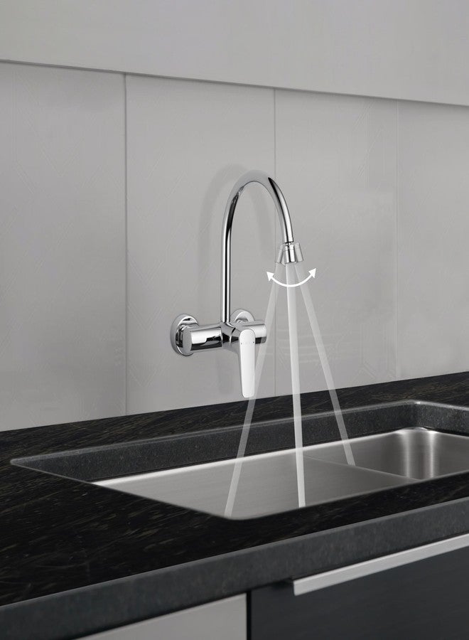 Delta Faucet Wall Mount Kitchen Faucet Mixer I 10 Year Warranty I Ixa Jive Single Handle Multi-Function Kitchen Sink Tap I 360° Swivel Spout I Durable Kitchen Tap I Chrome - 44004-SQ - Image 1