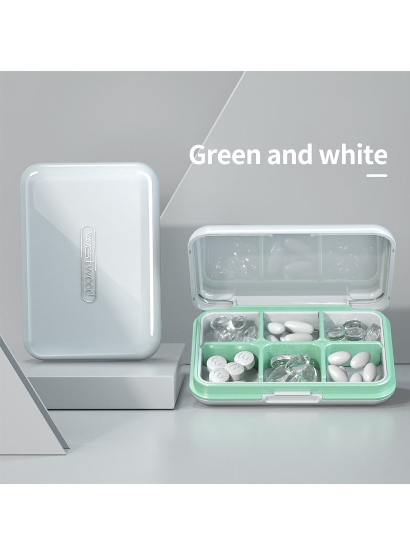 YOONISPRO Pill Organizer Portable Travel Storage Medicine Box for Vitamins Fish Oils and a Variety of Pills Fits in Purse Pocket(White, 6 Compartments) - Image 1