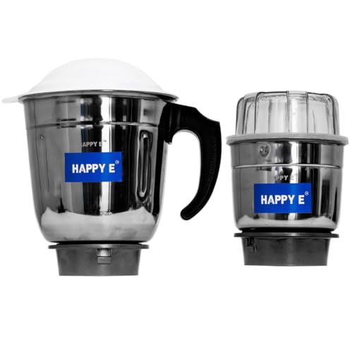 HAPPY E HAPPY E Premium Mixer Grinder Jar Combo – 1500ml Heavy-Duty Jar with Handle + 400ml Chutney Jar – Universal Fit, Stainless Steel, Leak-Proof, High-Performance Jars for Elite Kitchens - Image 1