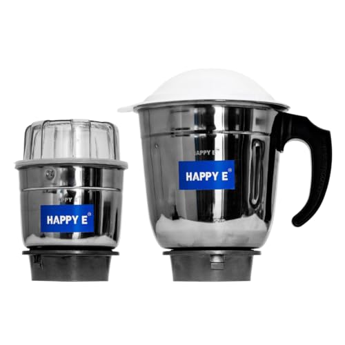 HAPPY E HAPPY E Premium Mixer Grinder Jar Combo – 1500ml Heavy-Duty Jar with Handle + 400ml Chutney Jar – Universal Fit, Stainless Steel, Leak-Proof, High-Performance Jars for Elite Kitchens - Image 2
