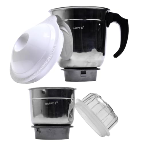 HAPPY E HAPPY E Premium Mixer Grinder Jar Combo – 1500ml Heavy-Duty Jar with Handle + 400ml Chutney Jar – Universal Fit, Stainless Steel, Leak-Proof, High-Performance Jars for Elite Kitchens - Image 3