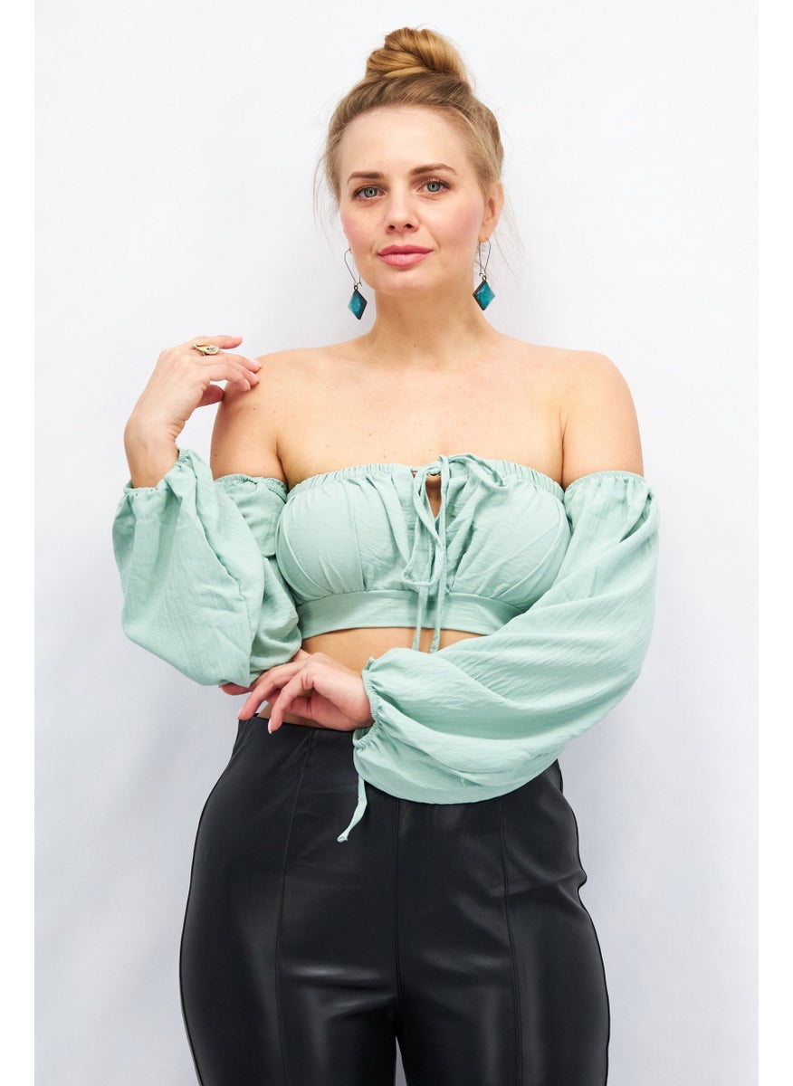 Women Off Shoulder Puffed Sleeves Textured Crop Top ,Sage Green - pzsku/Z8BEE3BC1BCEF41F21AB4Z/45/_/1724351104/13636cdd-3bbe-4f4e-a3e2-ae87a95c85af