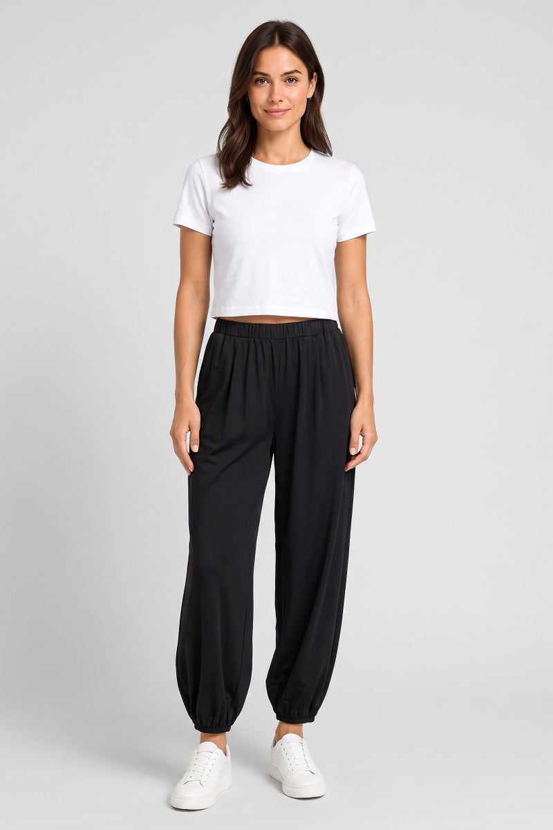 Threadbare Women Ballon Fit Solid Jogger Pants, Black - Image 2