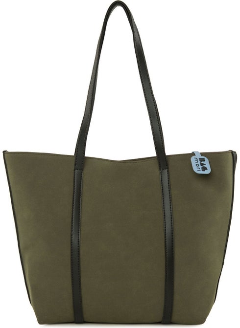 Large Nubuck Bag with Leather Strap - Khaki