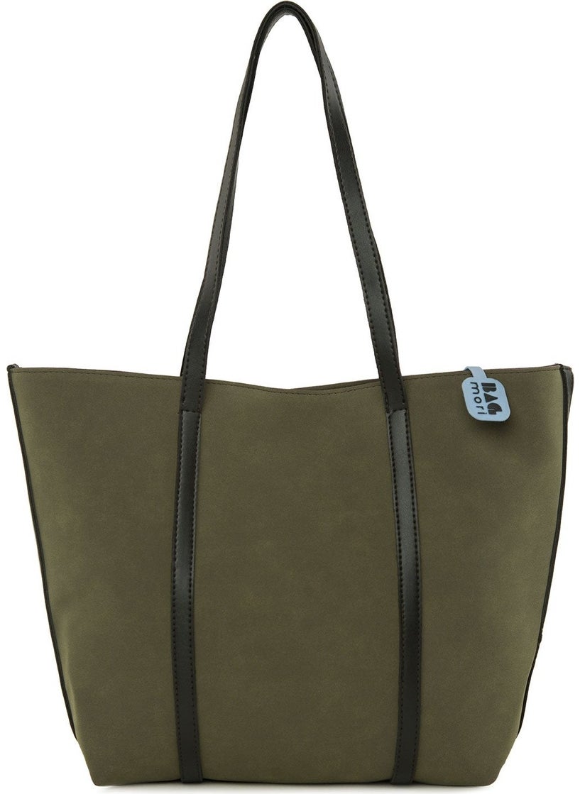 Bagmori - Large Nubuck Bag with Leather Strap - Khaki - Image 1