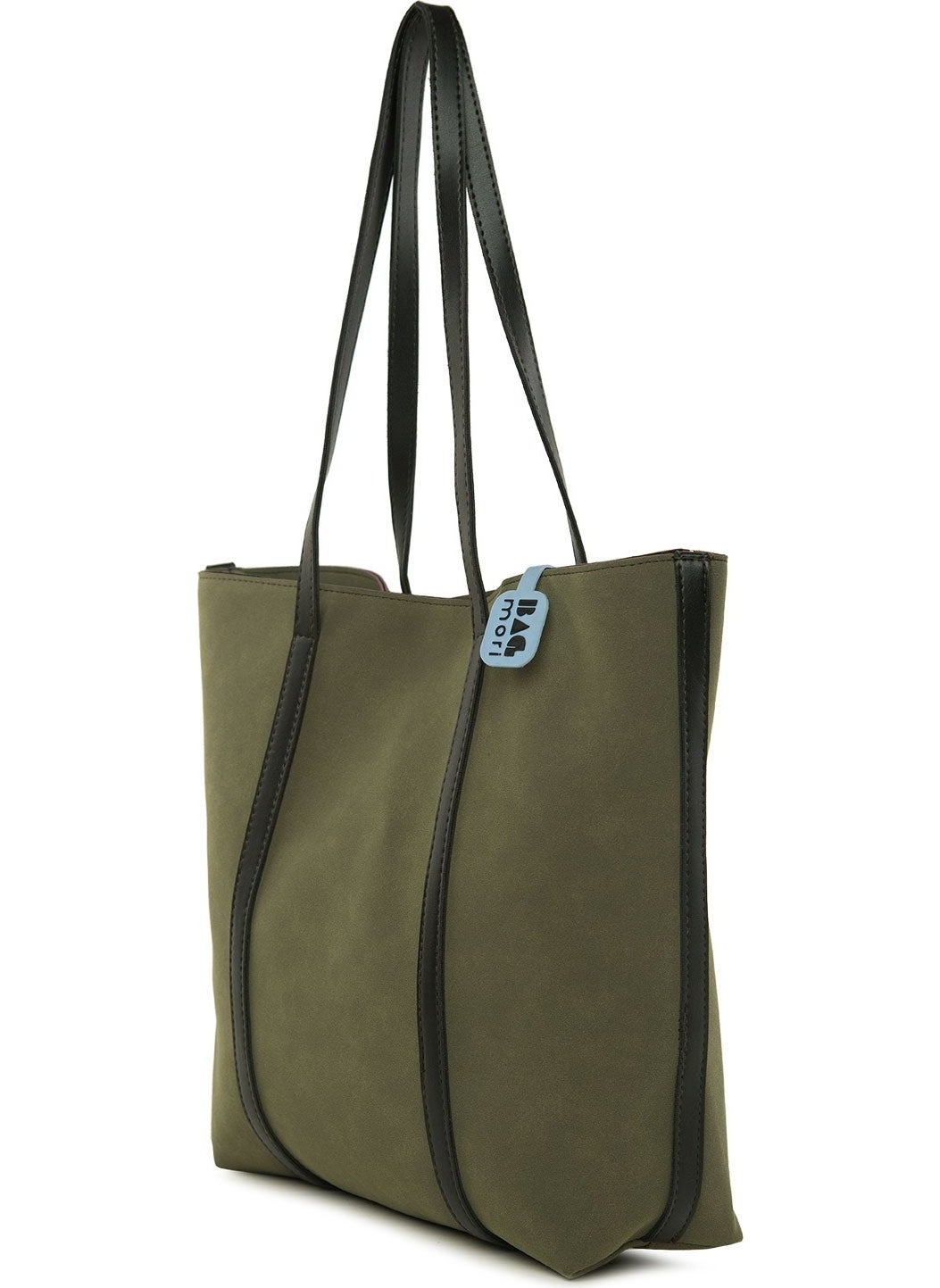 Bagmori - Large Nubuck Bag with Leather Strap - Khaki - Image 1