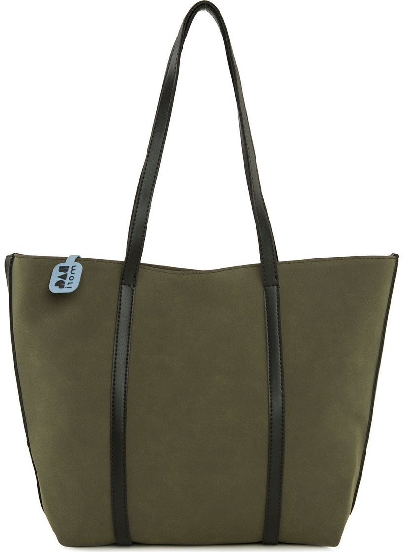 Bagmori - Large Nubuck Bag with Leather Strap - Khaki - Image 1
