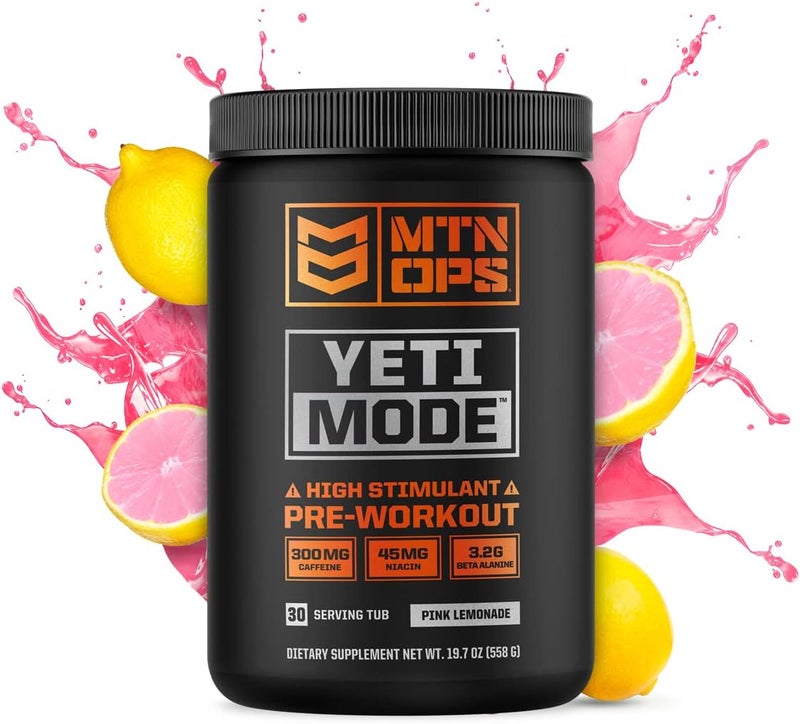 MTN OPS Yeti Mode PreWorkout Powder  Explosive HighStimulant with 300mg Caffeine Creatine Monohydrate BetaAlanine and 45mg Niacin  Pink Lemonade Flavor in 30 Serving Tub - Image 2