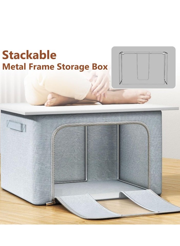 XiuWoo - 3 Pack 66L Clothes Storage Bins Metal Frame Clothes Storage Organizer Bedding Storage Bags with Zipper and Clear Windows, Oxford Closet Organizers and Storage Boxes - Image 1