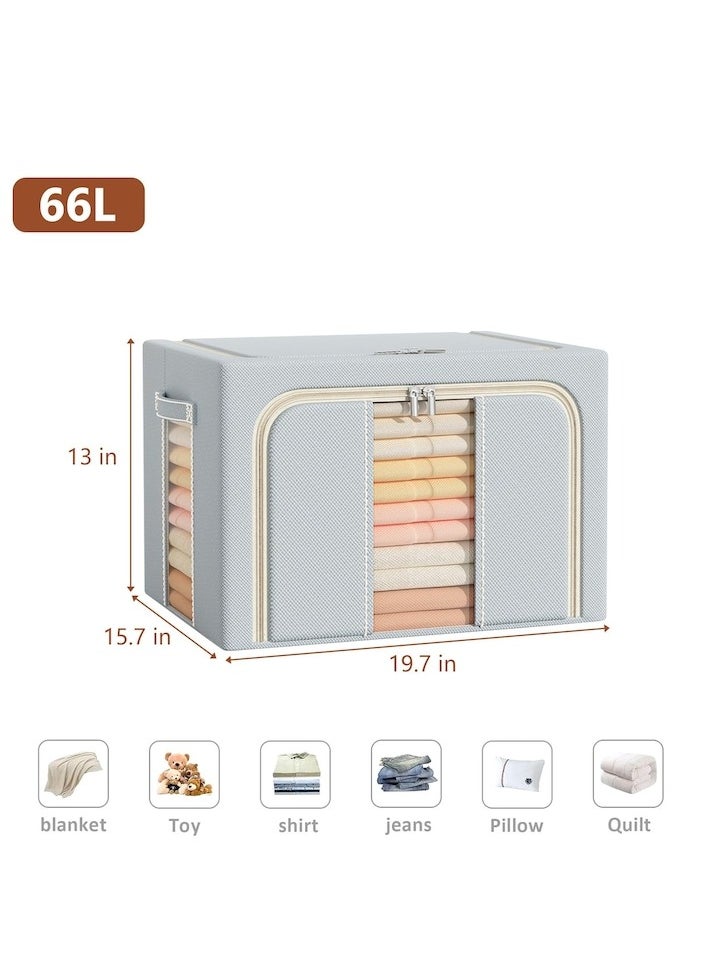 XiuWoo - 3 Pack 66L Clothes Storage Bins Metal Frame Clothes Storage Organizer Bedding Storage Bags with Zipper and Clear Windows, Oxford Closet Organizers and Storage Boxes - Image 1