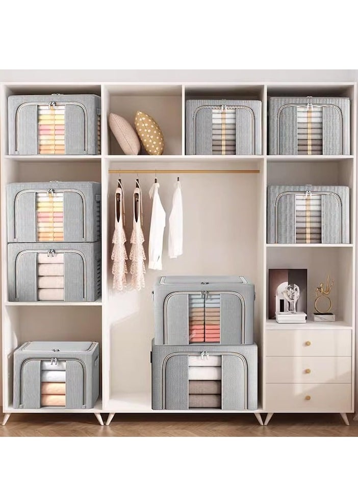 XiuWoo - 3 Pack 66L Clothes Storage Bins Metal Frame Clothes Storage Organizer Bedding Storage Bags with Zipper and Clear Windows, Oxford Closet Organizers and Storage Boxes - Image 1