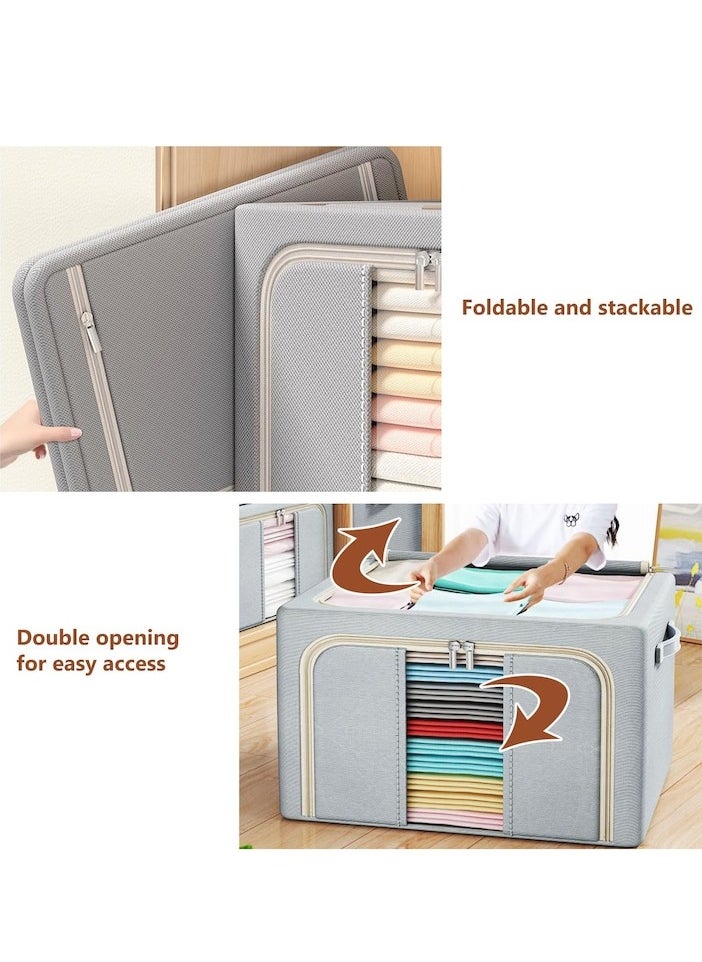 XiuWoo - 3 Pack 66L Clothes Storage Bins Metal Frame Clothes Storage Organizer Bedding Storage Bags with Zipper and Clear Windows, Oxford Closet Organizers and Storage Boxes - Image 1