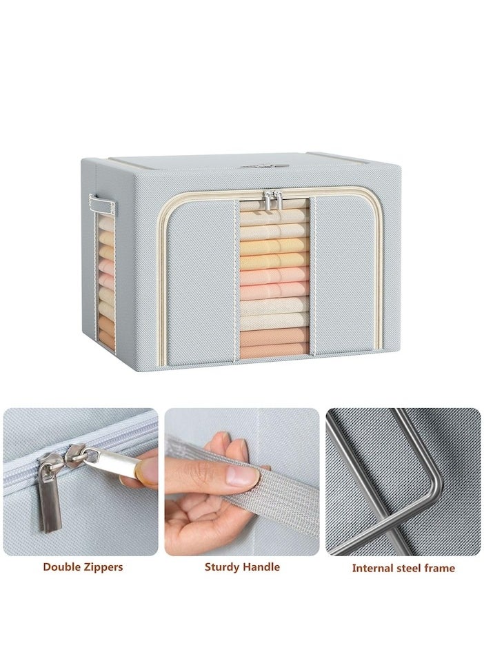 XiuWoo - 3 Pack 66L Clothes Storage Bins Metal Frame Clothes Storage Organizer Bedding Storage Bags with Zipper and Clear Windows, Oxford Closet Organizers and Storage Boxes - Image 1