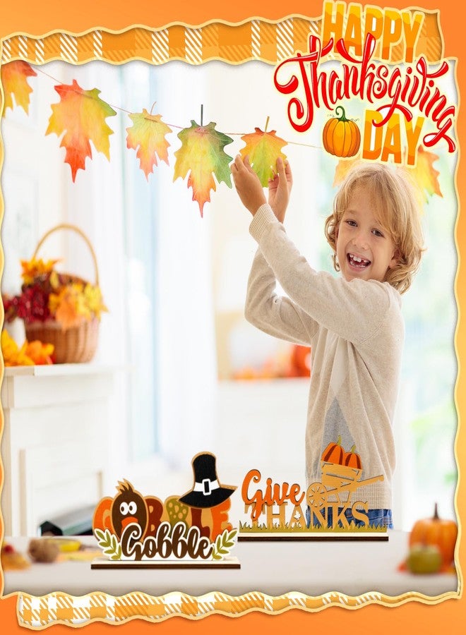 GlikCeil 4 Pieces Thanksgiving Centerpieces for Table Decoration Gobble Hello Pumpkin Give Thanks Fall Wood Sign Autumn Tiered Tray Decor for Thanksgiving Party Kitchen Home Office Shelf - Image 4