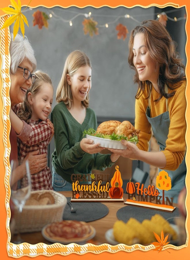 GlikCeil 4 Pieces Thanksgiving Centerpieces for Table Decoration Gobble Hello Pumpkin Give Thanks Fall Wood Sign Autumn Tiered Tray Decor for Thanksgiving Party Kitchen Home Office Shelf - Image 3