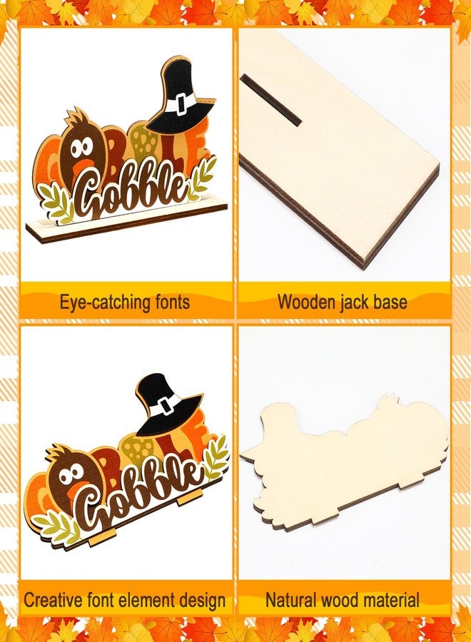 GlikCeil 4 Pieces Thanksgiving Centerpieces for Table Decoration Gobble Hello Pumpkin Give Thanks Fall Wood Sign Autumn Tiered Tray Decor for Thanksgiving Party Kitchen Home Office Shelf - Image 5