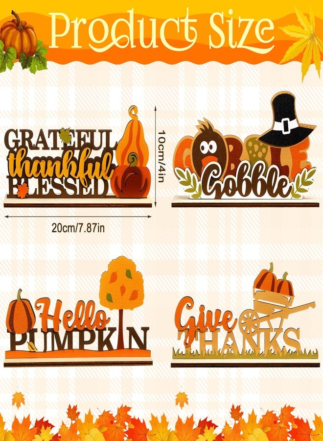 GlikCeil 4 Pieces Thanksgiving Centerpieces for Table Decoration Gobble Hello Pumpkin Give Thanks Fall Wood Sign Autumn Tiered Tray Decor for Thanksgiving Party Kitchen Home Office Shelf - Image 2