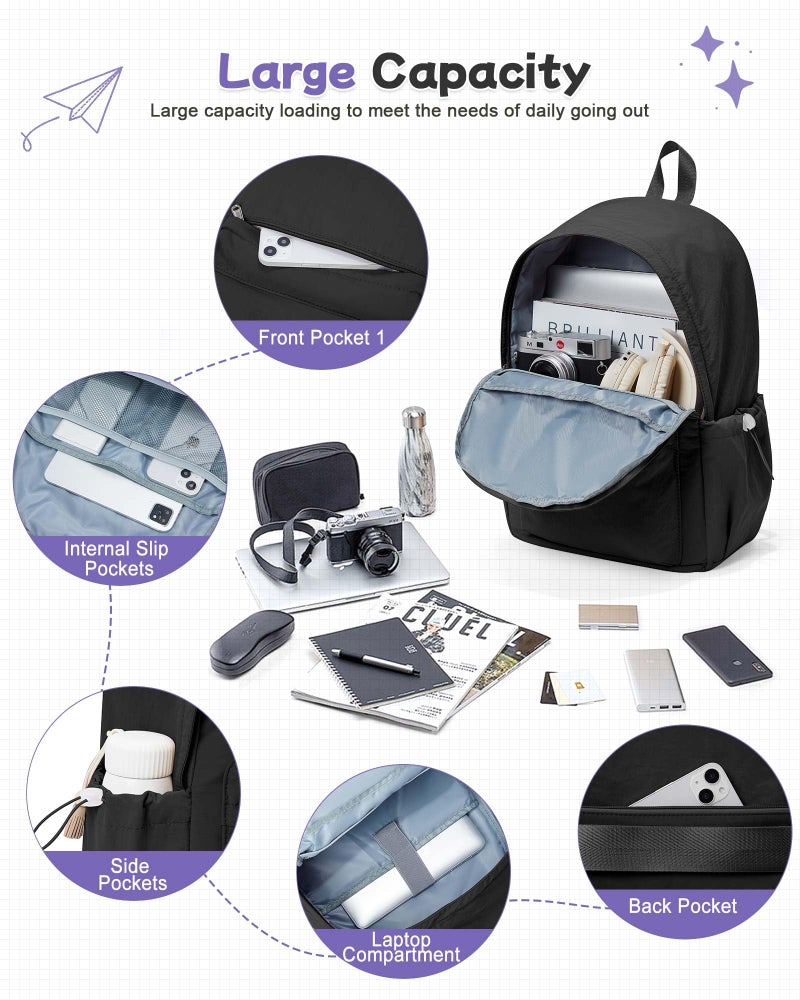 BJLFS Black Backpack for School, High School Bookbag Back Pack for Teens Girls Boys, Lightweight College Backpack Book Bag for Women Men, Simple Casual Daypack Backpack Mochilas Escolares para Adolescentes - Image 4