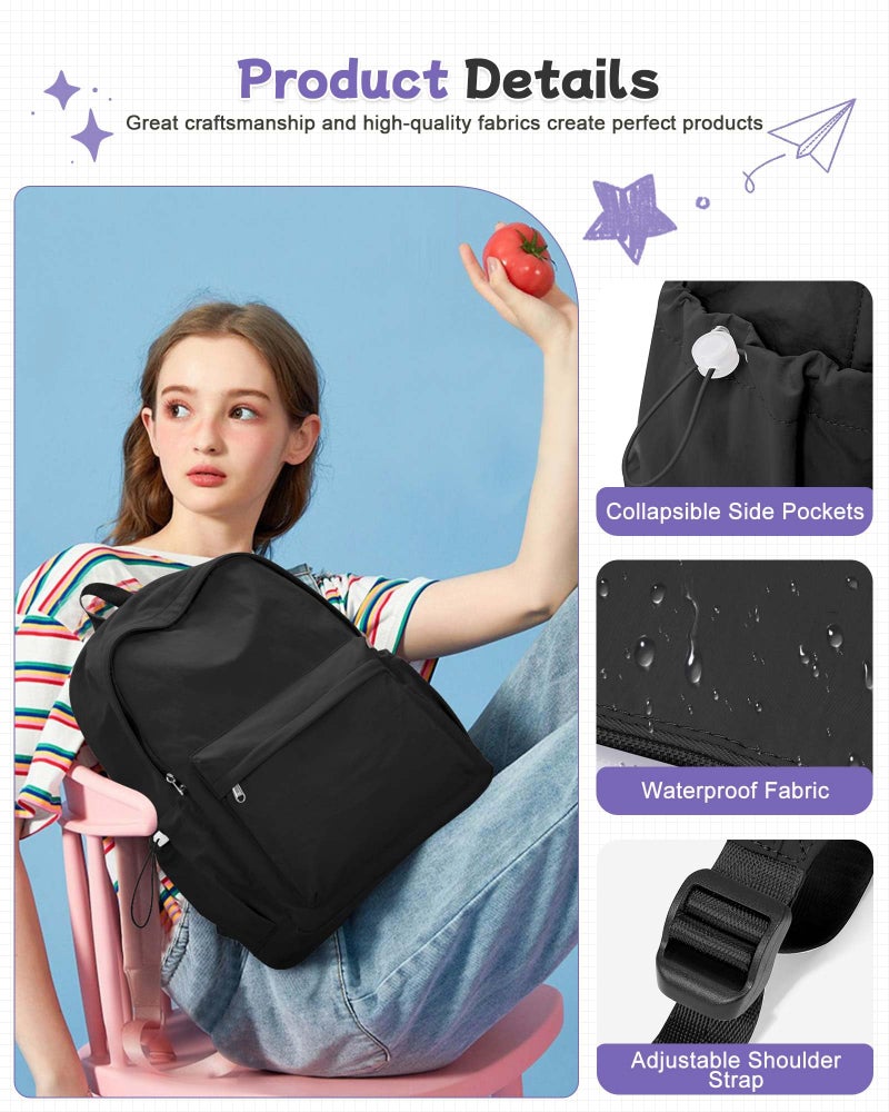 BJLFS Black Backpack for School, High School Bookbag Back Pack for Teens Girls Boys, Lightweight College Backpack Book Bag for Women Men, Simple Casual Daypack Backpack Mochilas Escolares para Adolescentes - Image 5