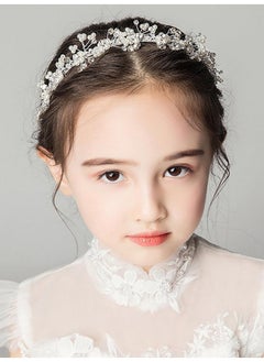 BERYUAN Flower Girls Pearls Crystal Rhinestone Headband Silver Crystal Rhinstone Tiara Princess Flower Pearls Rhinestone Headpiece Pearls Rhinestone Wedding Hair Accessories For Brides Brideamaid  - Image 1
