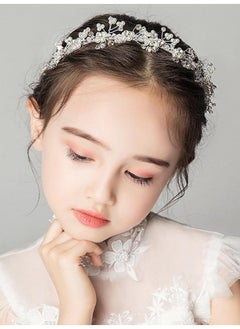 BERYUAN Flower Girls Pearls Crystal Rhinestone Headband Silver Crystal Rhinstone Tiara Princess Flower Pearls Rhinestone Headpiece Pearls Rhinestone Wedding Hair Accessories For Brides Brideamaid  - Image 2