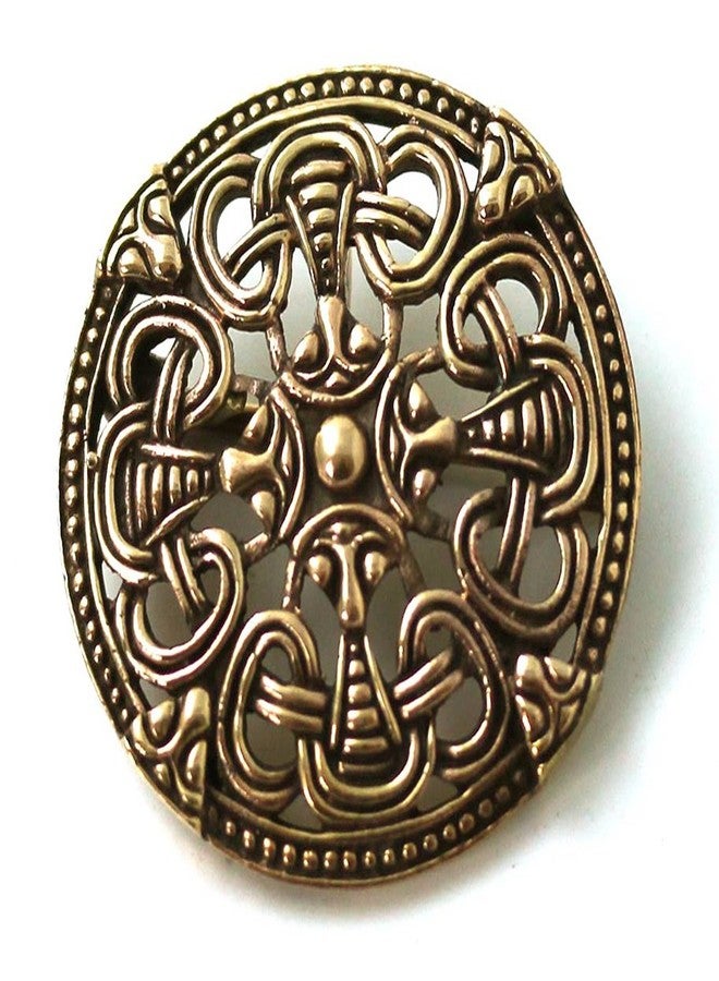LynnAround Bronze Gold Viking Shield Brooches,Clothes Fasteners - Cloak, Shawl, Scarf Pin, Norse Vintage Jewelry - Image 1