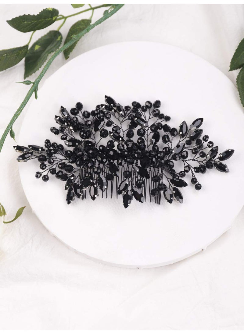 Aimimier - Aimimier Bridal Black Crystal Hair Comb Marquise Crystal Back Comb Wedding Hair Accessories for Women and Girls Black - Image 1