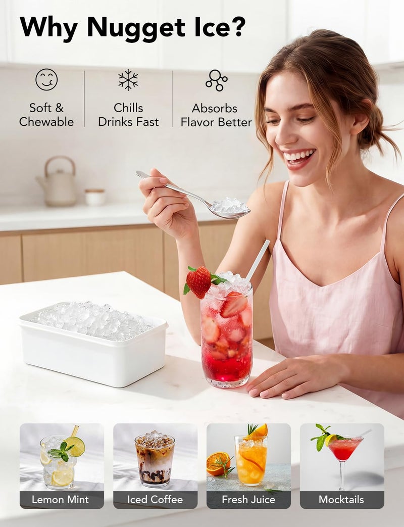 Crownful Nugget Ice Maker Countertop, Portable Pebble Ice Maker Machine, 15kg/24H Soft Chewable Ice, First Ice in 8 Mins, 1.1L Water Tank, Self-Cleaning, Quiet Operation for Home Kitchen Office Drinks - Image 3