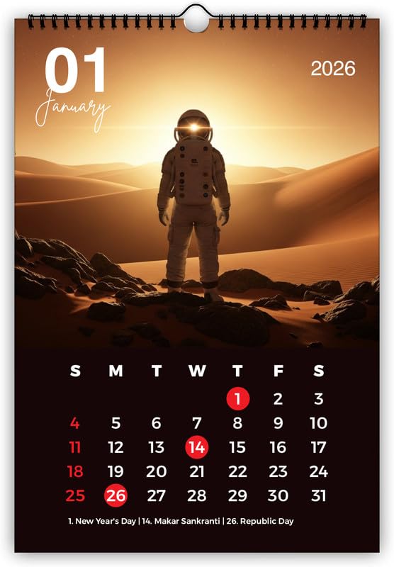 AccuPrints® Wall Calendar 2026 Planner-Size (14 x 20) inch For Office Home Table New Year Hanging Kids (35.5 x 50) cm- (Astronaut-01) - Image 1