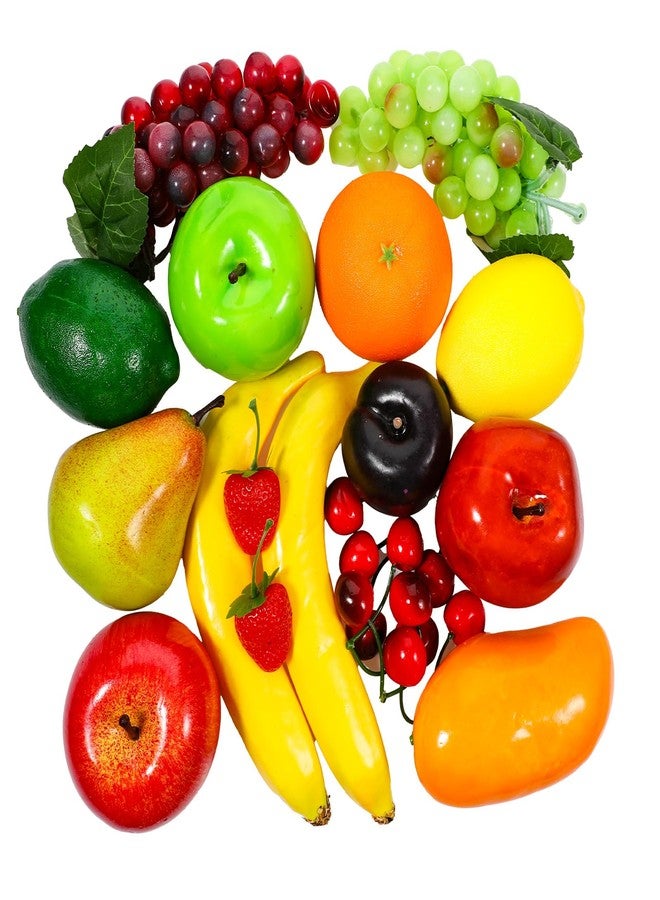 HaiFafafaing 20 Pcs Artificial Fruit Pack Look Real Frutas Fake Fruit Decorativas Realistic Table Display Simulation for Decoration Home Kitchen Fake Strawberry Apple Grapes Mixture Fruits - Image 4