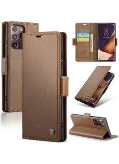 CaseMe Flip Wallet Case For Samsung Galaxy Note 20 Ultra [RFID Blocking] PU Leather Wallet Flip Folio Case with Card Holder Kickstand Shockproof Phone Cover (Brown)  - Image 1