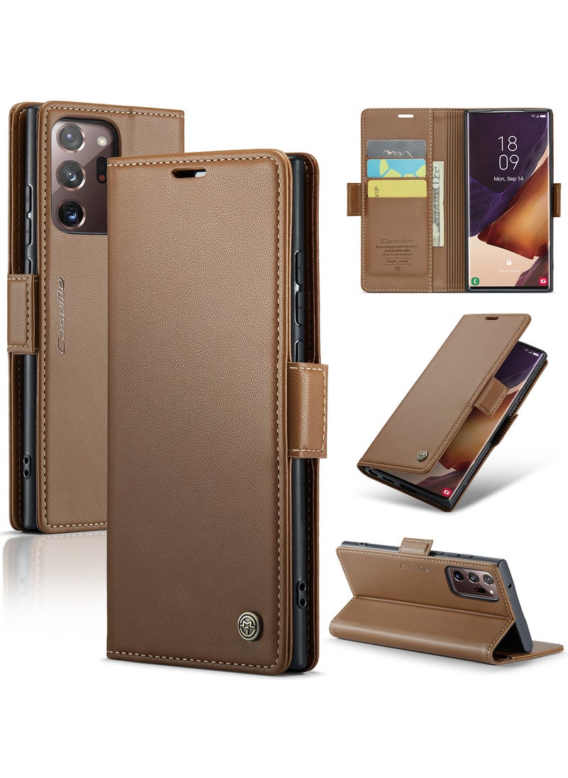 CaseMe Flip Wallet Case For Samsung Galaxy Note 20 Ultra [RFID Blocking] PU Leather Wallet Flip Folio Case with Card Holder Kickstand Shockproof Phone Cover (Brown)  - Image 1