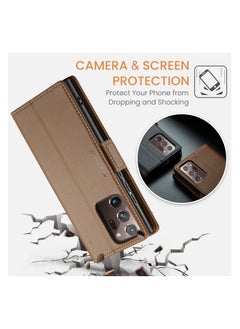 CaseMe Flip Wallet Case For Samsung Galaxy Note 20 Ultra [RFID Blocking] PU Leather Wallet Flip Folio Case with Card Holder Kickstand Shockproof Phone Cover (Brown)  - Image 4