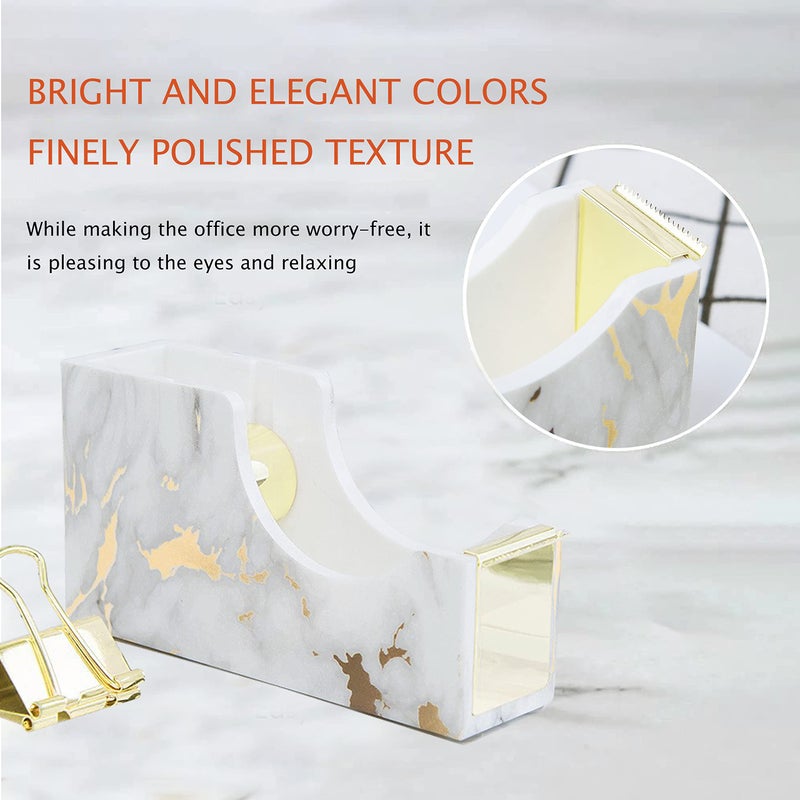 Famassi Gold Marble Desk Accessories, Office Supplies Set Stapler Set Staple Remover, Tape Holder, Pen Holder, 2 Ballpoint Pen, Scissor, Binder Clips, Paper Clips and 1000pcs Staples. - Image 4